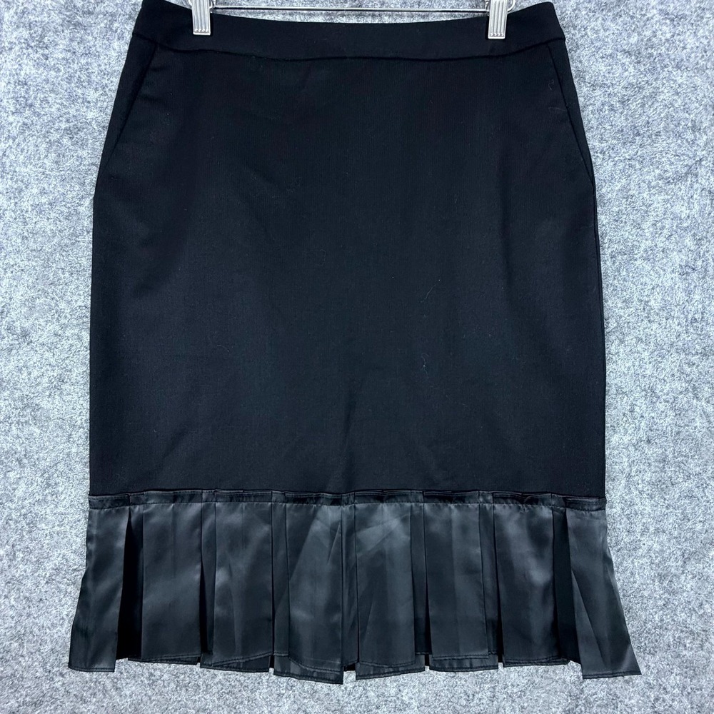 Simply Vera Vera Wang Pencil Skirt Womens 8 Black Pleated Hem Ruffle Office Chic